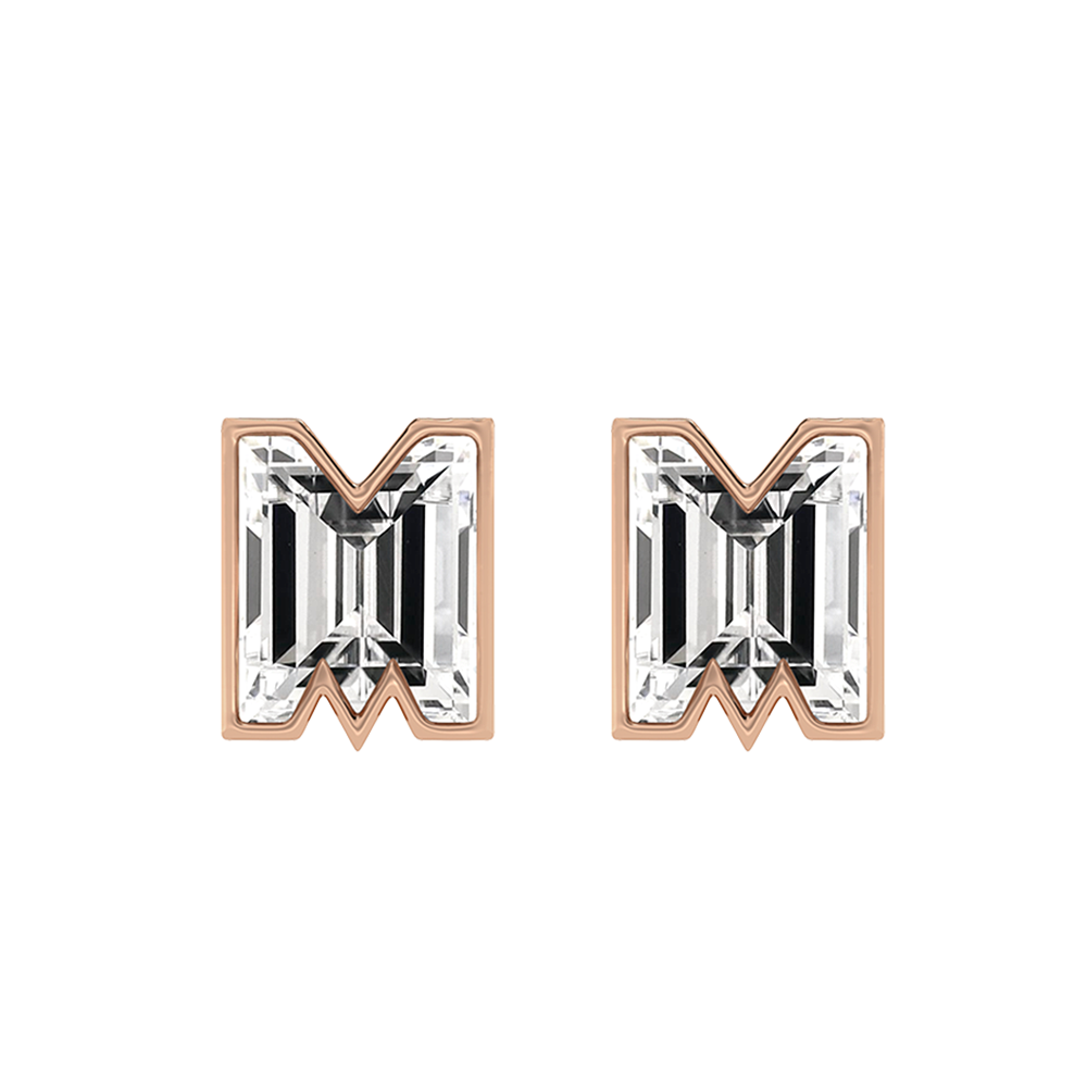 M Letter Alphabet-18K Rose Gold-Stud Earrings-7 mm