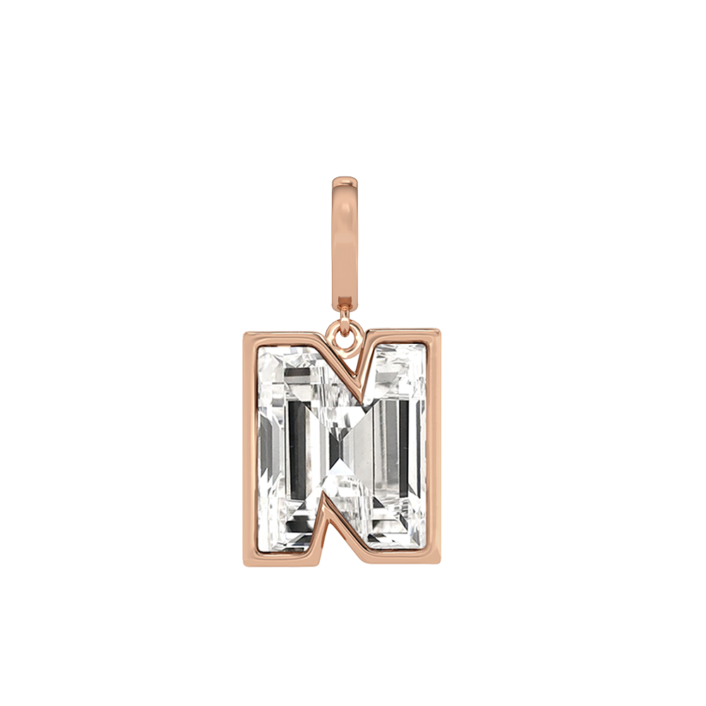 N Letter Alphabet-18K Rose Gold-Charm-7 mm