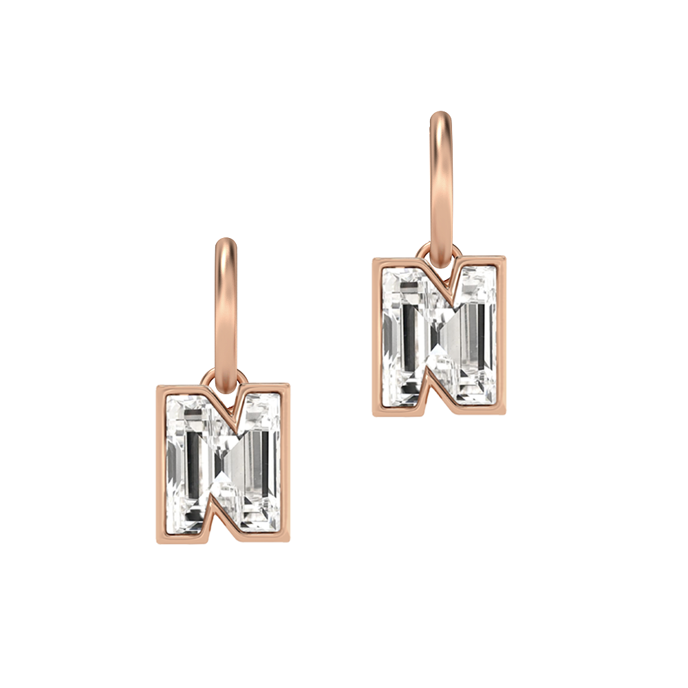 N Letter Alphabet-18K Rose Gold-Hoop Earrings-7 mm