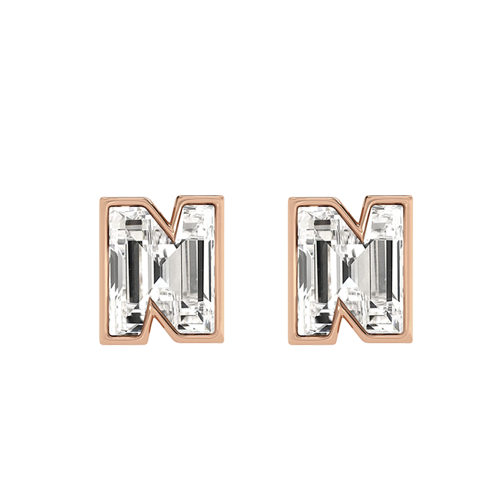 N Letter Alphabet-18K Rose Gold-Stud Earrings-7 mm