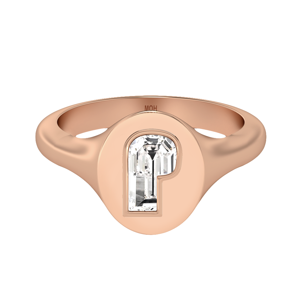 P Letter Alphabet-18K Rose Gold-Signet Ring-7 mm