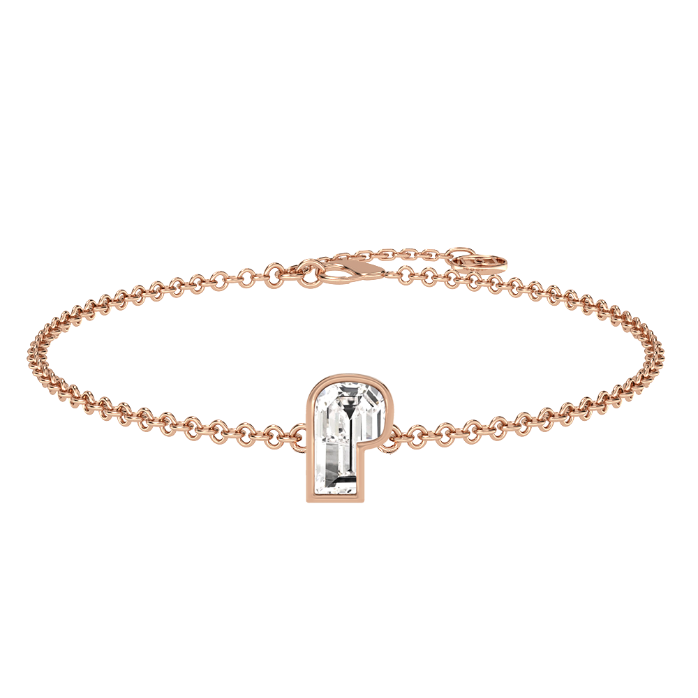P Letter Alphabet-18K Rose Gold-Bracelet-7 mm