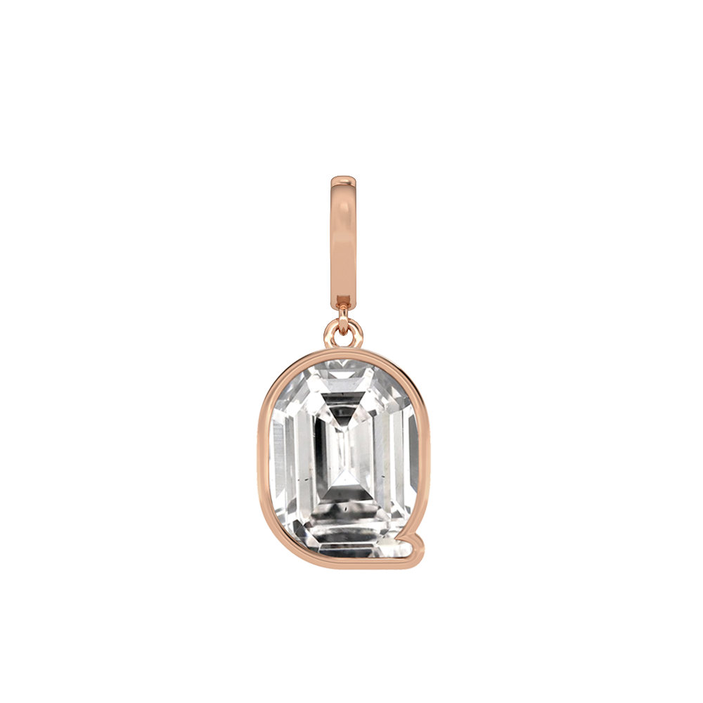 Q Letter Alphabet-18K Rose Gold-Charm-7 mm