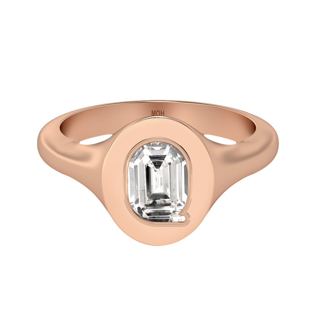 Q Letter Alphabet-18K Rose Gold-Signet Ring-7 mm