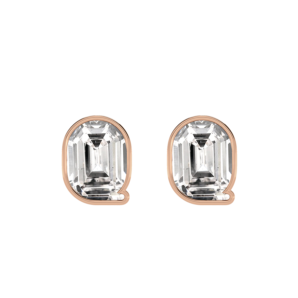 Q Letter Alphabet-18K Rose Gold-Stud Earrings-7 mm