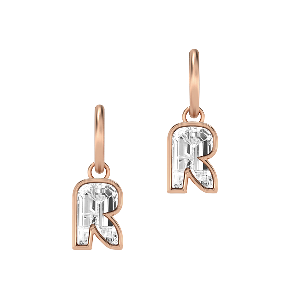 R Letter Alphabet-18K Rose Gold-Hoop Earrings-7 mm