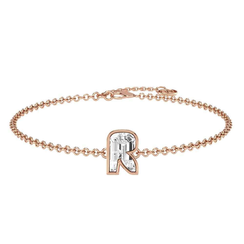 R Letter Alphabet-18K Rose Gold-Bracelet-7 mm