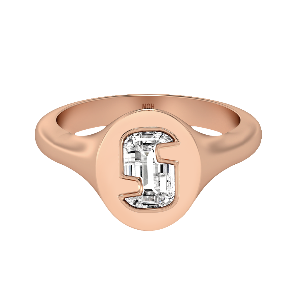 S Letter Alphabet-18K Rose Gold-Signet Ring-7 mm