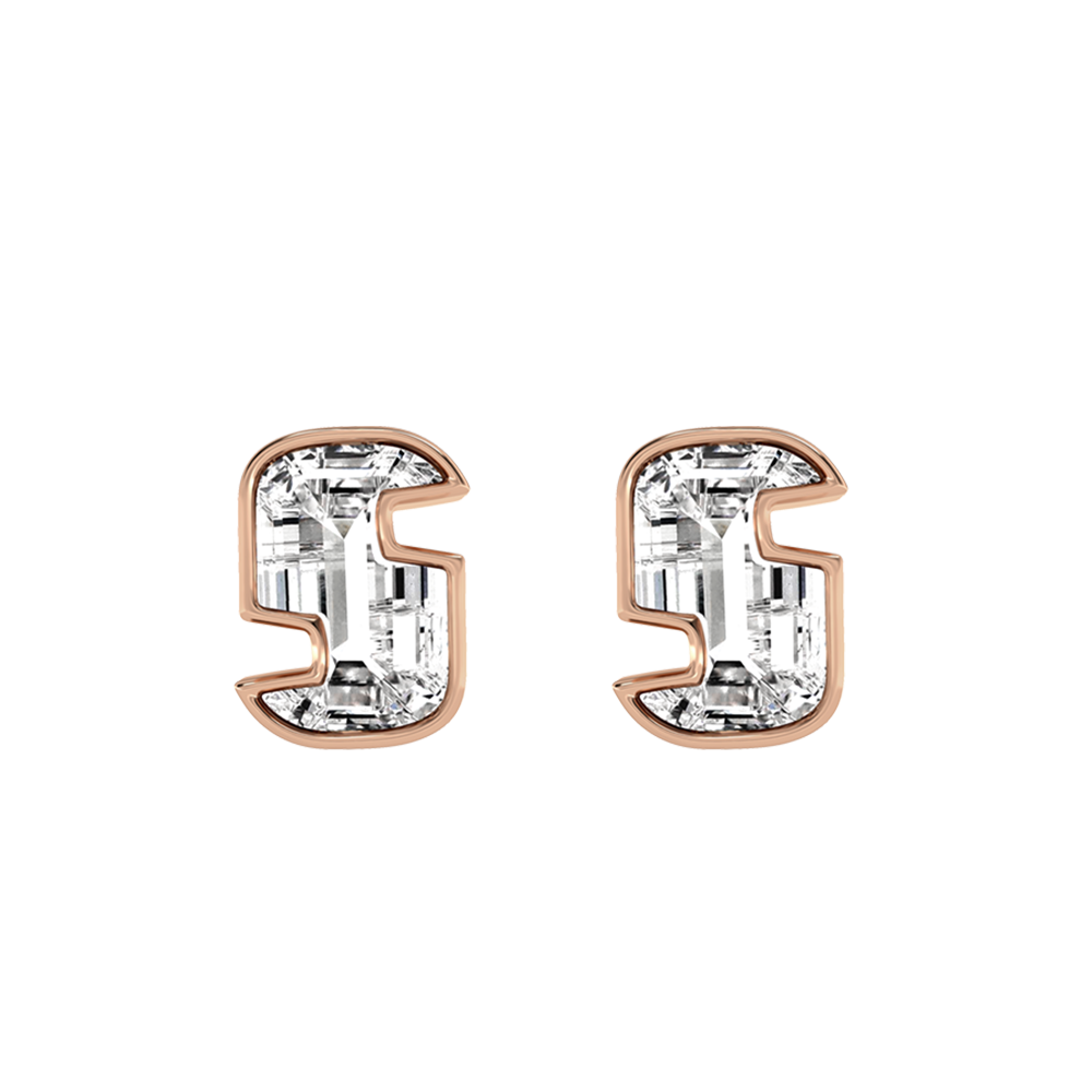 S Letter Alphabet-18K Rose Gold-Stud Earrings-7 mm