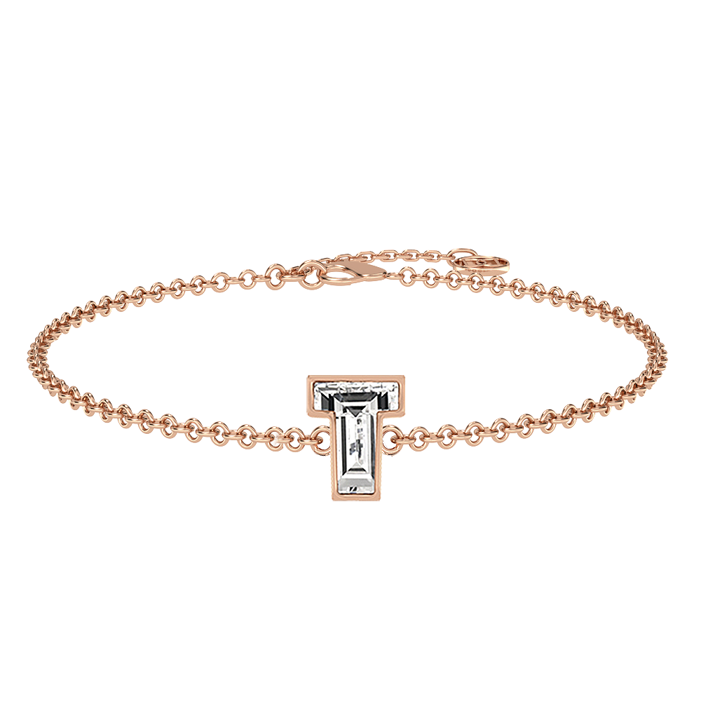 T Letter Alphabet-18K Rose Gold-Bracelet-7 mm