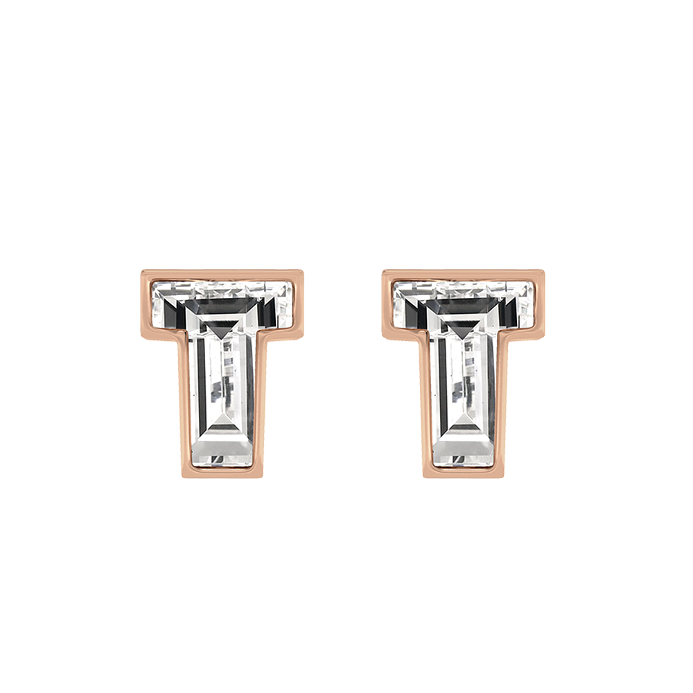 T Letter Alphabet-18K Rose Gold-Stud Earrings-7 mm
