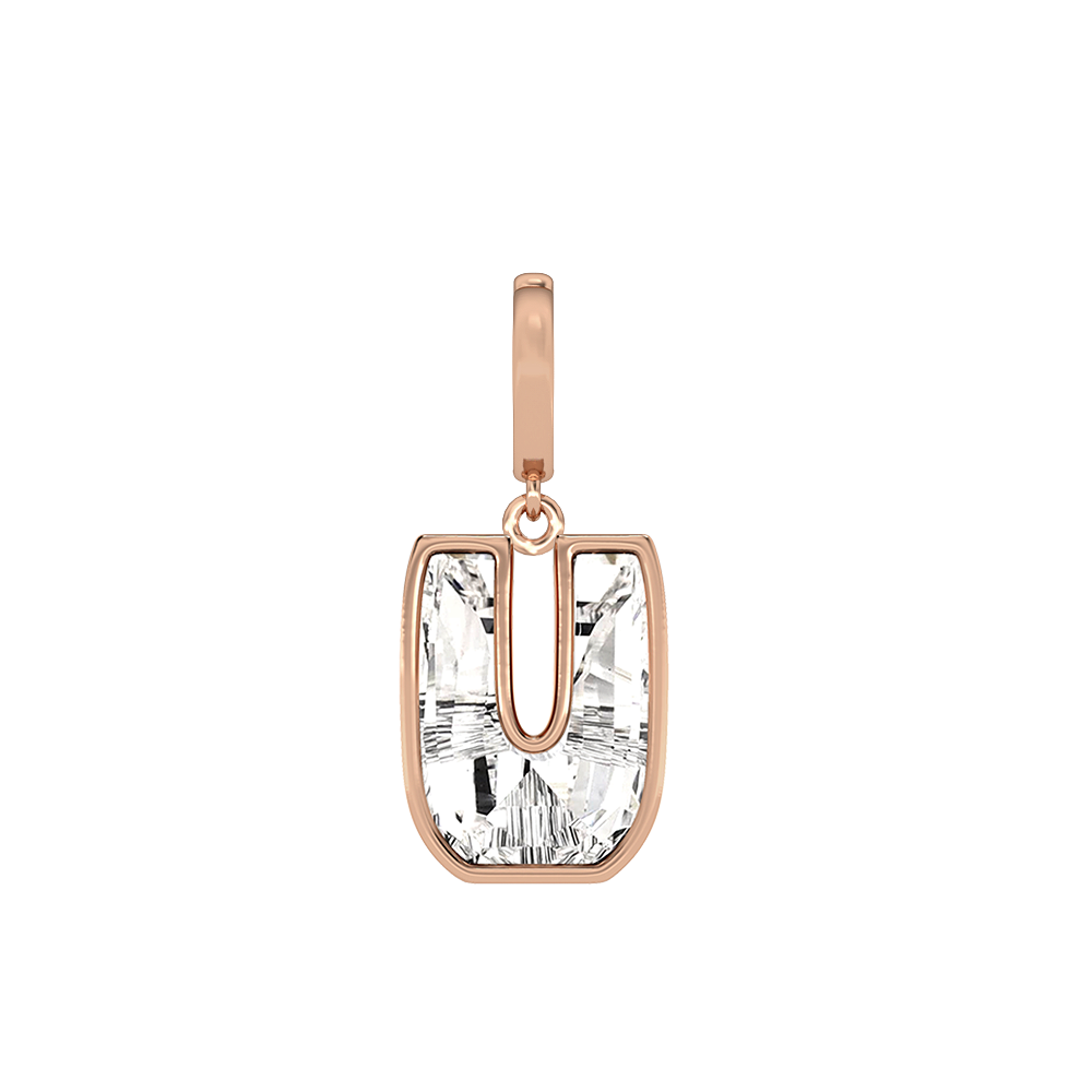 U Letter Alphabet-18K Rose Gold-Charm-7 mm
