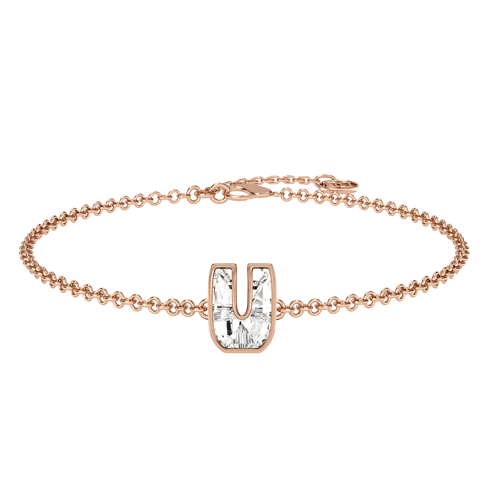 U Letter Alphabet-18K Rose Gold-Bracelet-7 mm