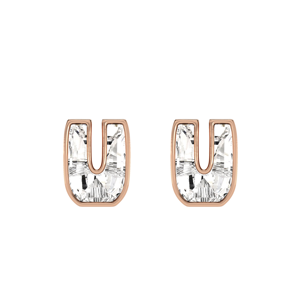 U Letter Alphabet-18K Rose Gold-Stud Earrings-7 mm