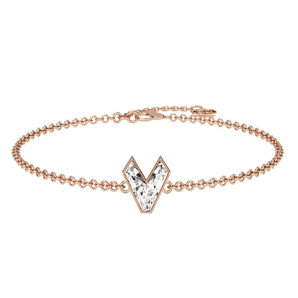 V Letter Alphabet-18K Rose Gold-Bracelet-7 mm