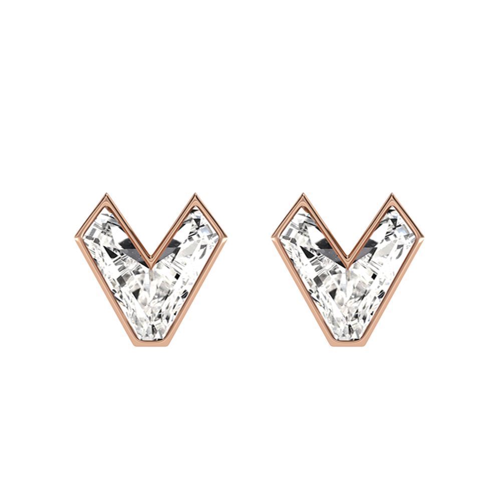 V Letter Alphabet-18K Rose Gold-Stud Earrings-7 mm