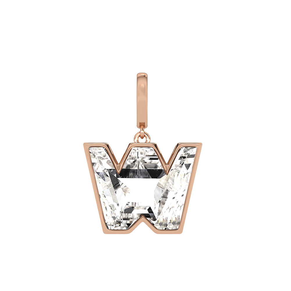 W Letter Alphabet-18K Rose Gold-Charm-7 mm