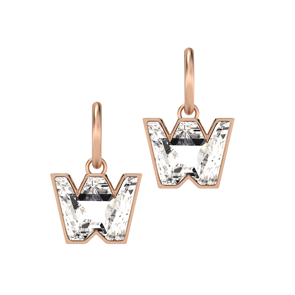 W Letter Alphabet-18K Rose Gold-Hoop Earrings-7 mm