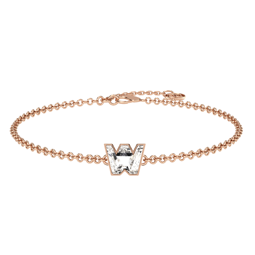 W Letter Alphabet-18K Rose Gold-Bracelet-7 mm