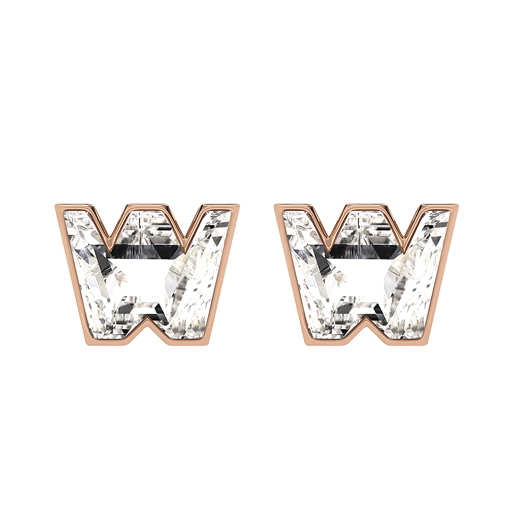 W Letter Alphabet-18K Rose Gold-Stud Earrings-7 mm