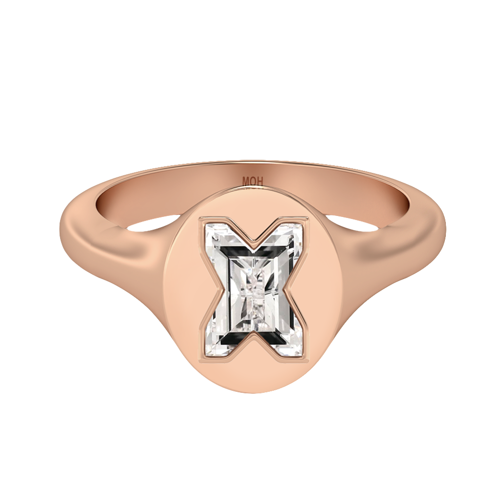 X Letter Alphabet-18K Rose Gold-Signet Ring-7 mm