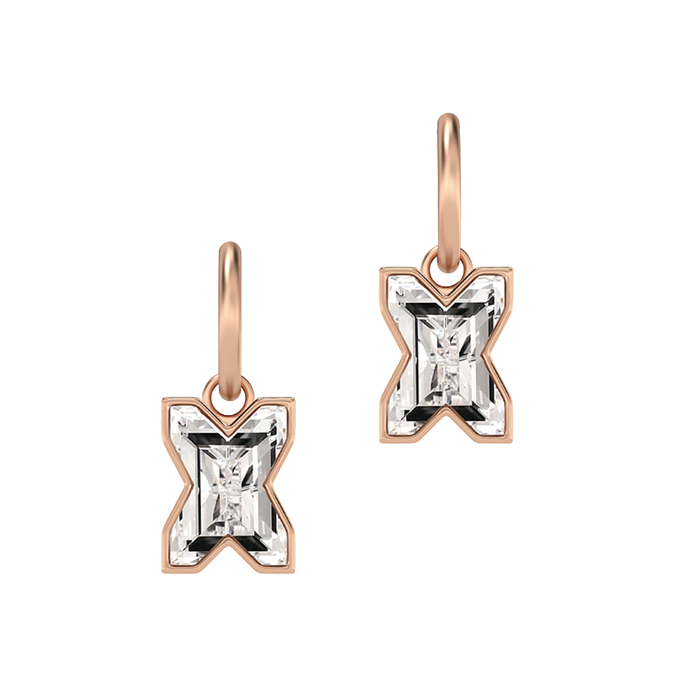 X Letter Alphabet-18K Rose Gold-Hoop Earrings-7 mm