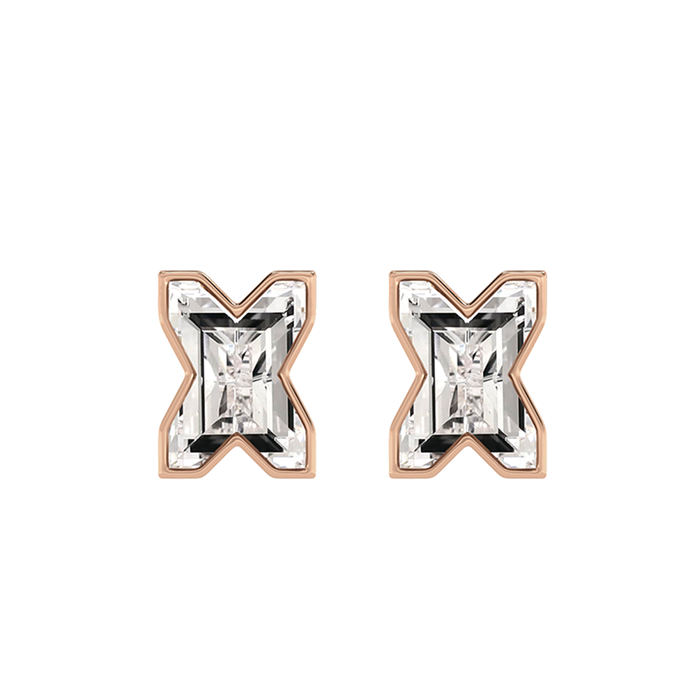 X Letter Alphabet-18K Rose Gold-Stud Earrings-7 mm