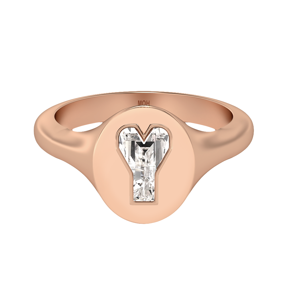 Y Letter Alphabet-18K Rose Gold-Signet Ring-7 mm