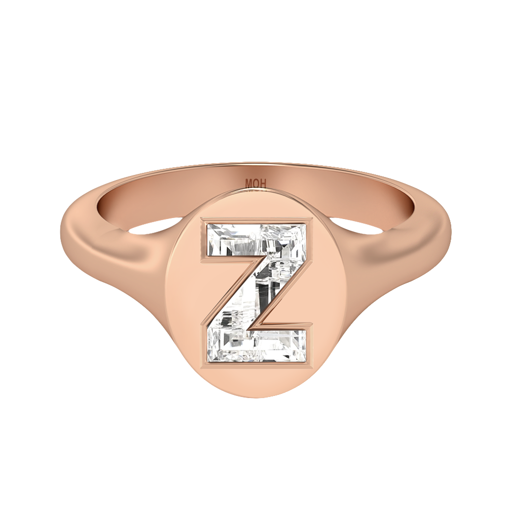 Z Letter Alphabet-18K Rose Gold-Signet Ring-7 mm