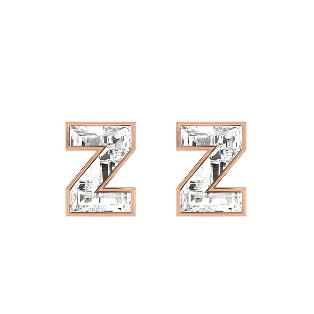 Z Letter Alphabet-18K Rose Gold-Stud Earrings-7 mm
