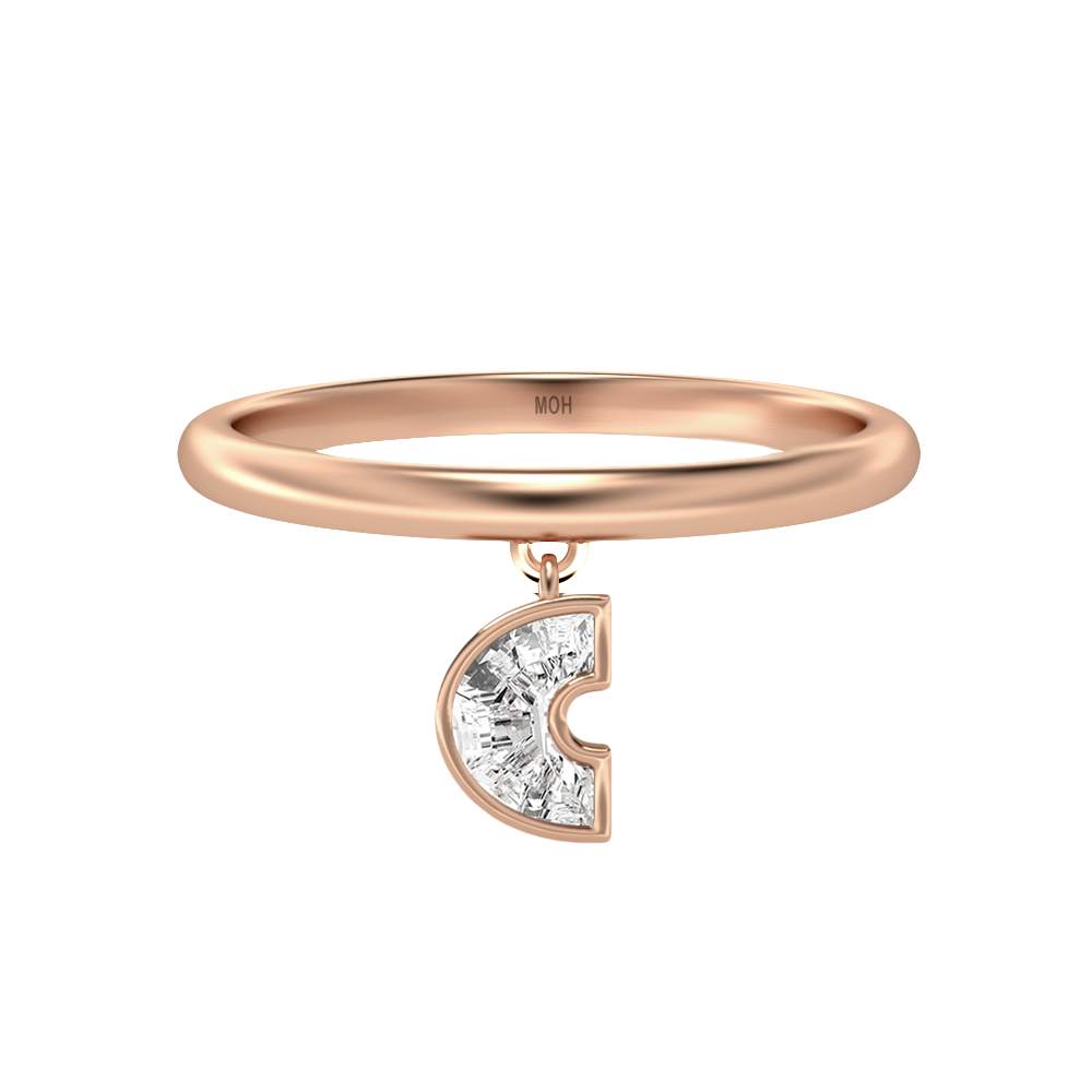 C Letter Alphabet-18K Rose Gold-Drop Ring-7 mm