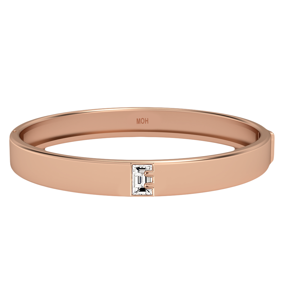 E Letter Alphabet-18K Rose Gold-Bangle-7 mm