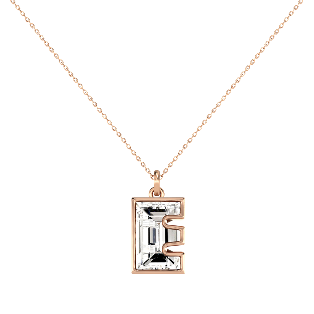 E Letter Alphabet-18K Rose Gold-Pendant-7 mm