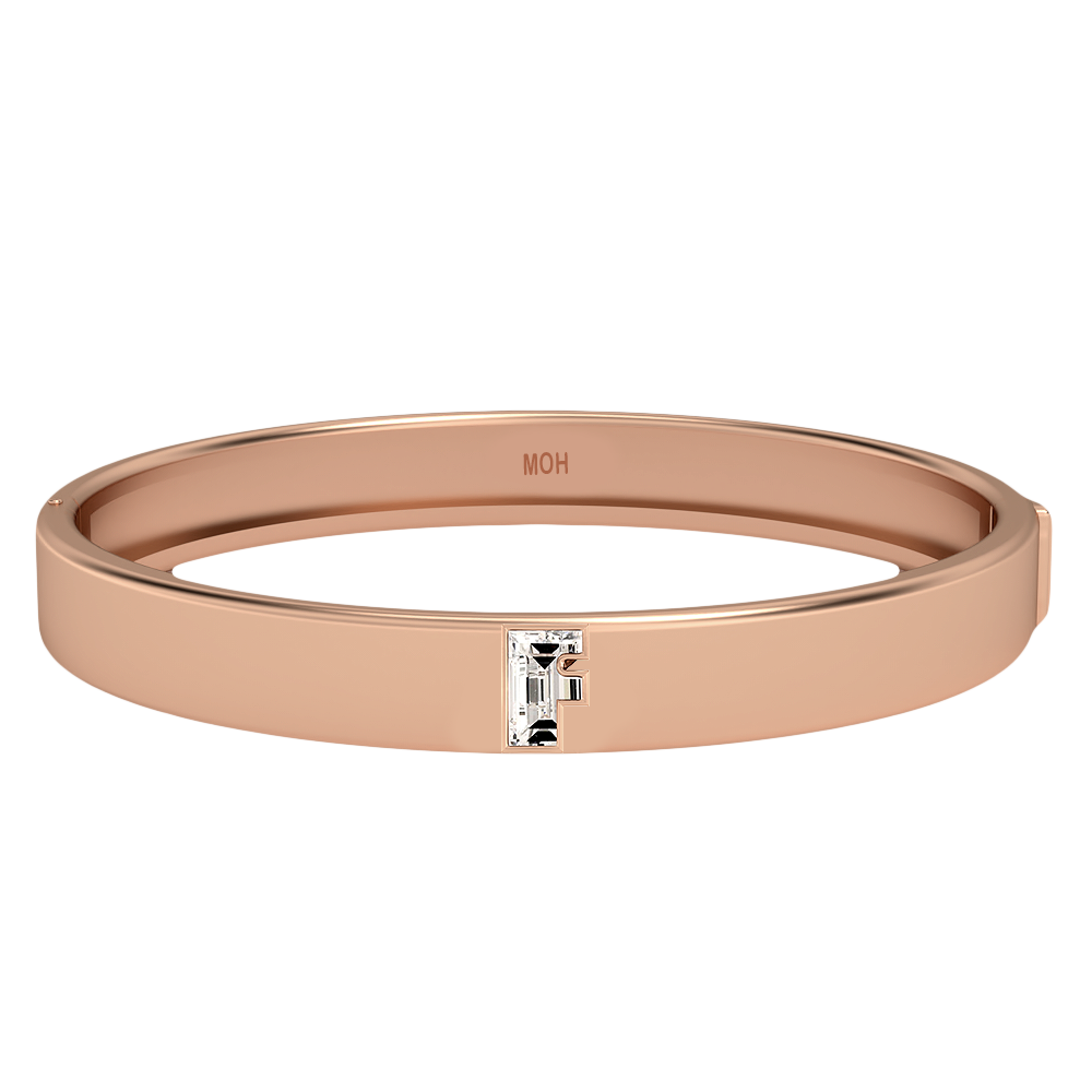 F Letter Alphabet-18K Rose Gold-Bangle-7 mm