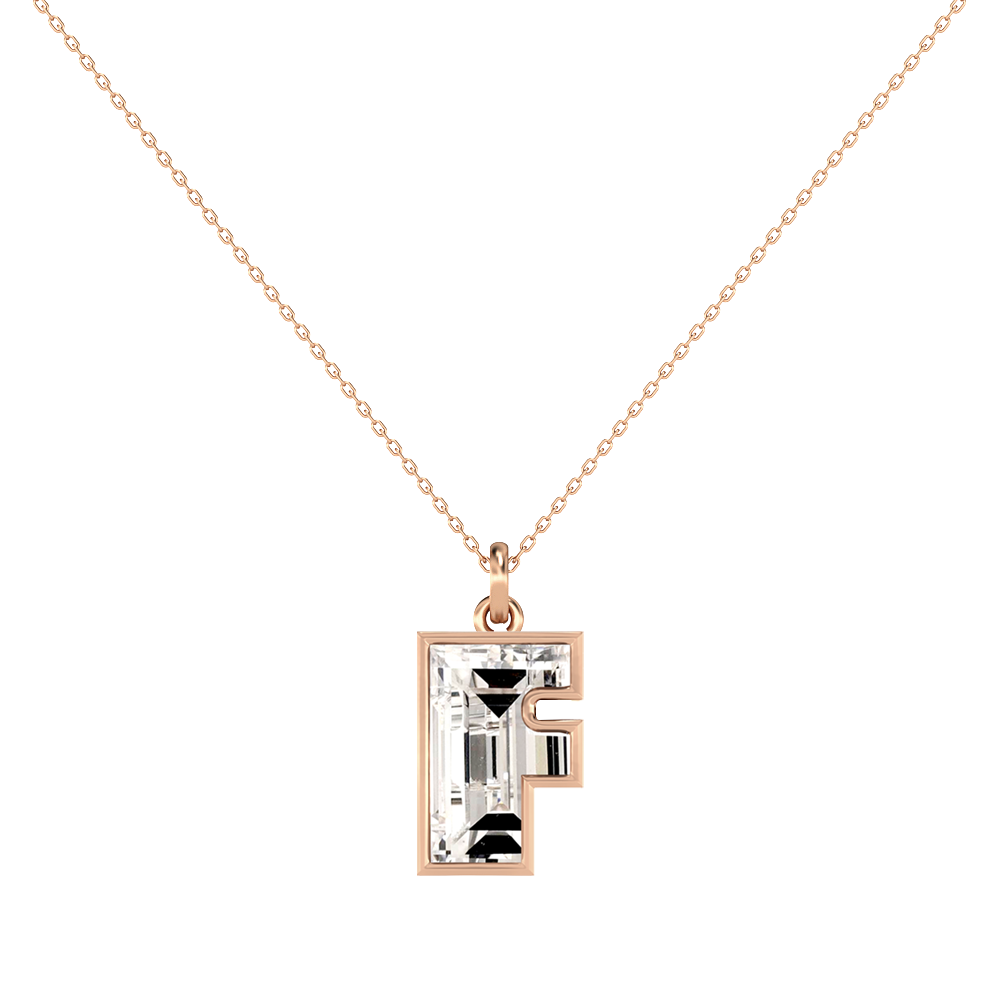 F Letter Alphabet-18K Rose Gold-Pendant-7 mm