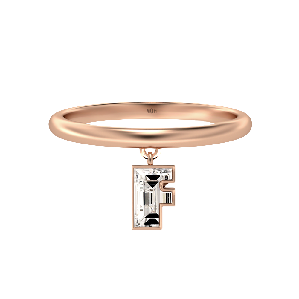 F Letter Alphabet-18K Rose Gold-Drop Ring-7 mm