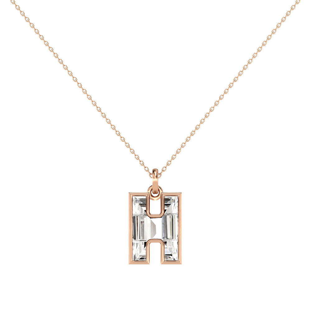 H Letter Alphabet-18K Rose Gold-Pendant-7 mm