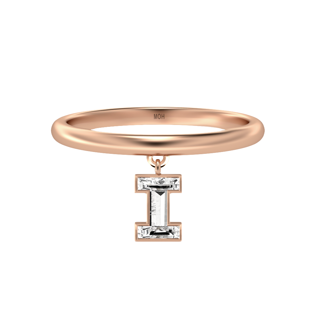 I Letter Alphabet-18K Rose Gold-Drop Ring-7 mm