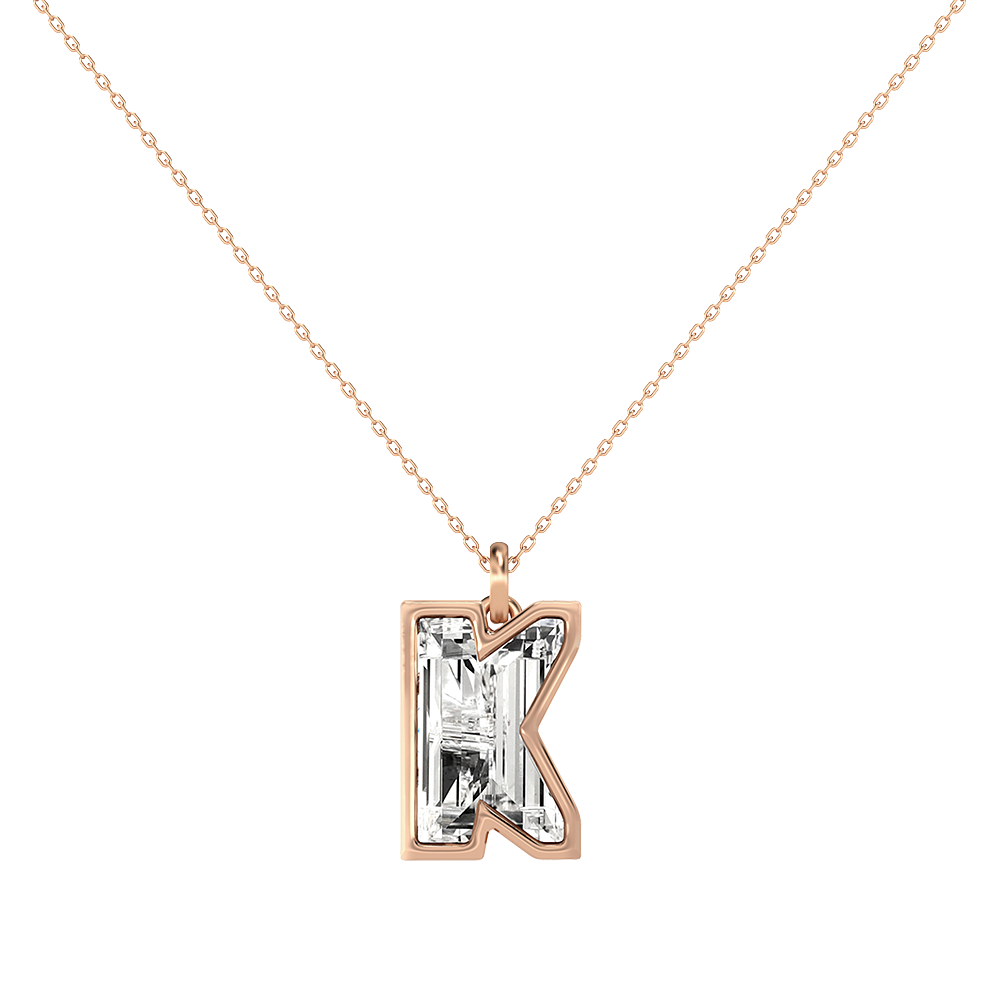 K Letter Alphabet-18K Rose Gold-Pendant-7 mm