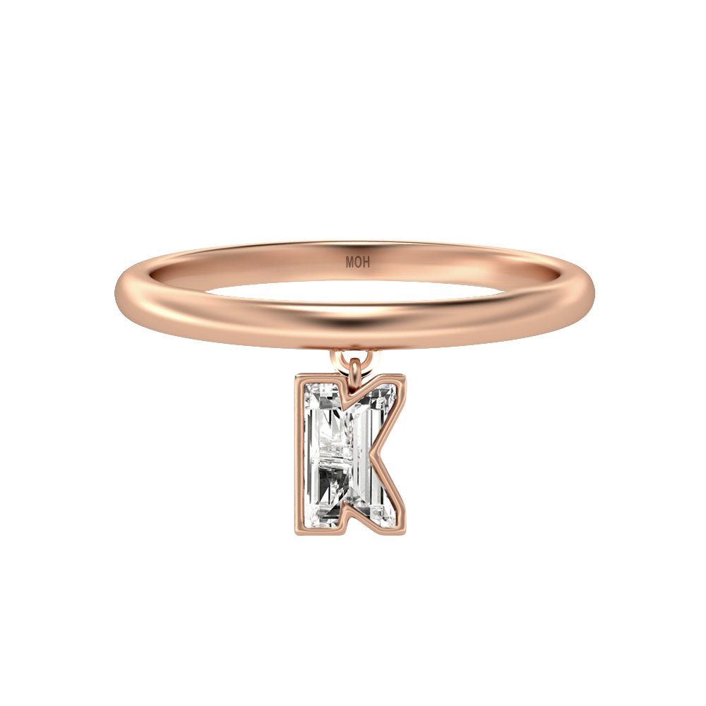 K Letter Alphabet-18K Rose Gold-Drop Ring-7 mm