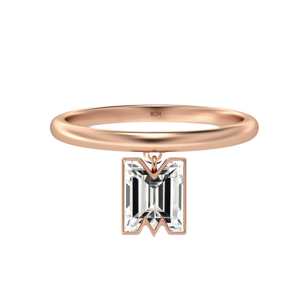 M Letter Alphabet-18K Rose Gold-Drop Ring-7 mm