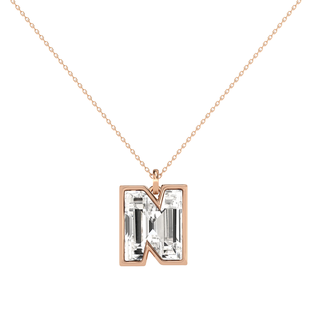N Letter Alphabet-18K Rose Gold-Pendant-7 mm