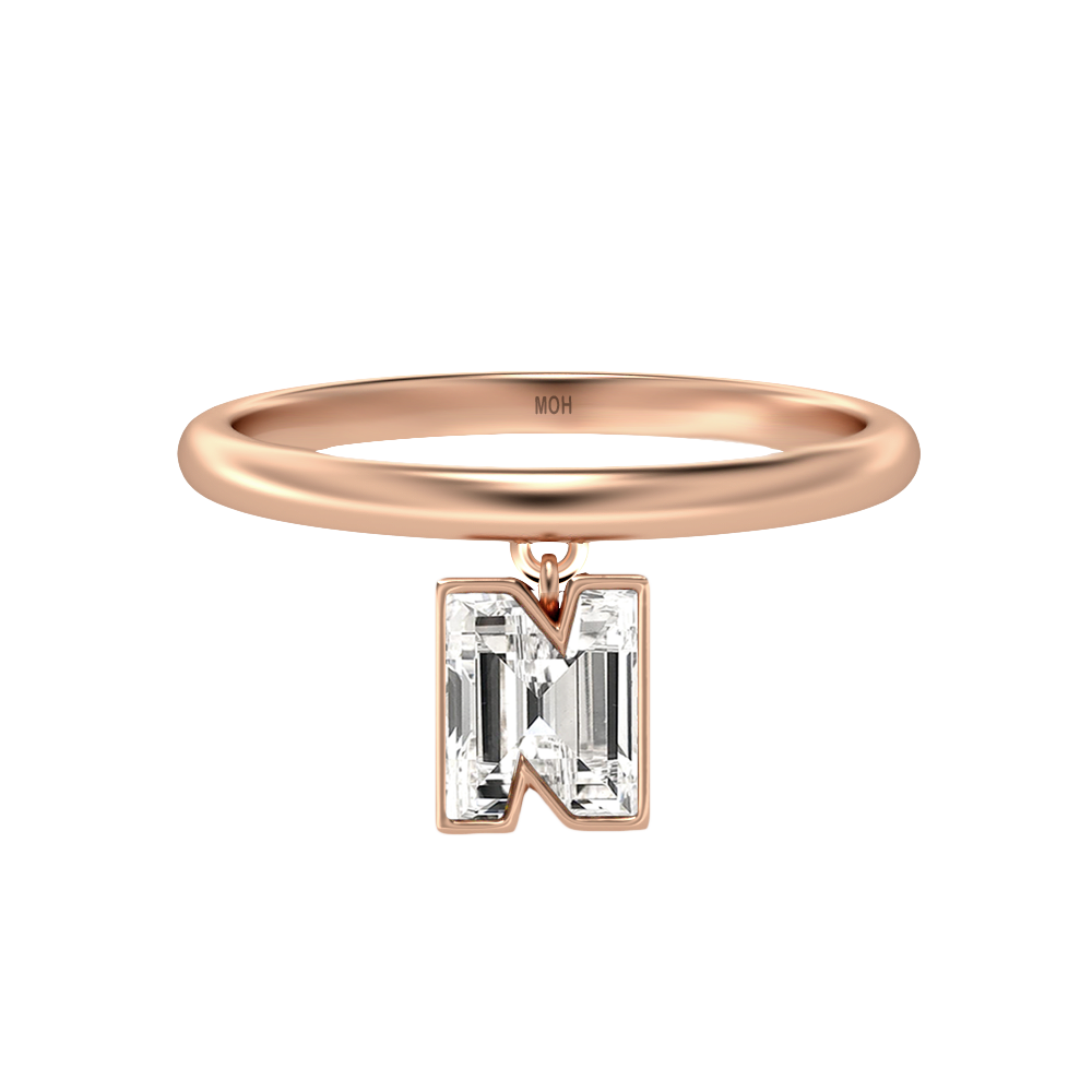 N Letter Alphabet-18K Rose Gold-Drop Ring-7 mm