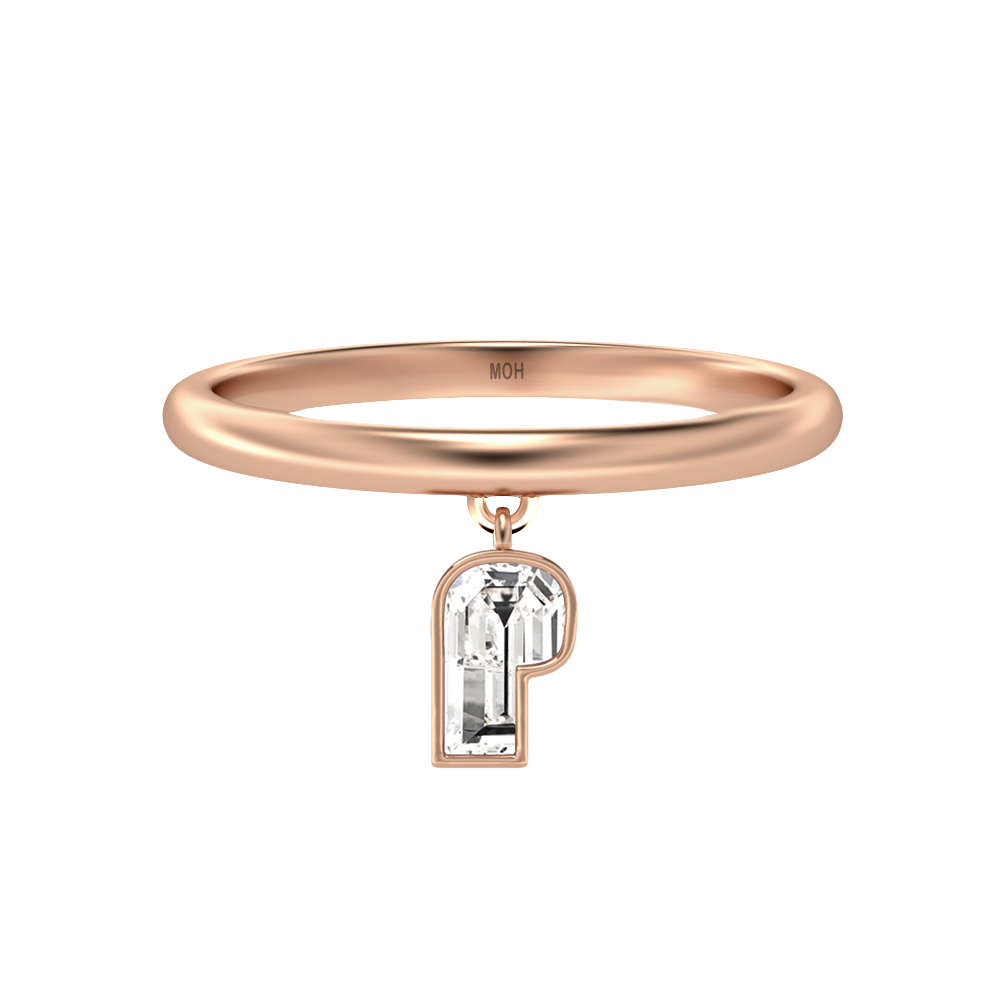 P Letter Alphabet-18K Rose Gold-Drop Ring-7 mm