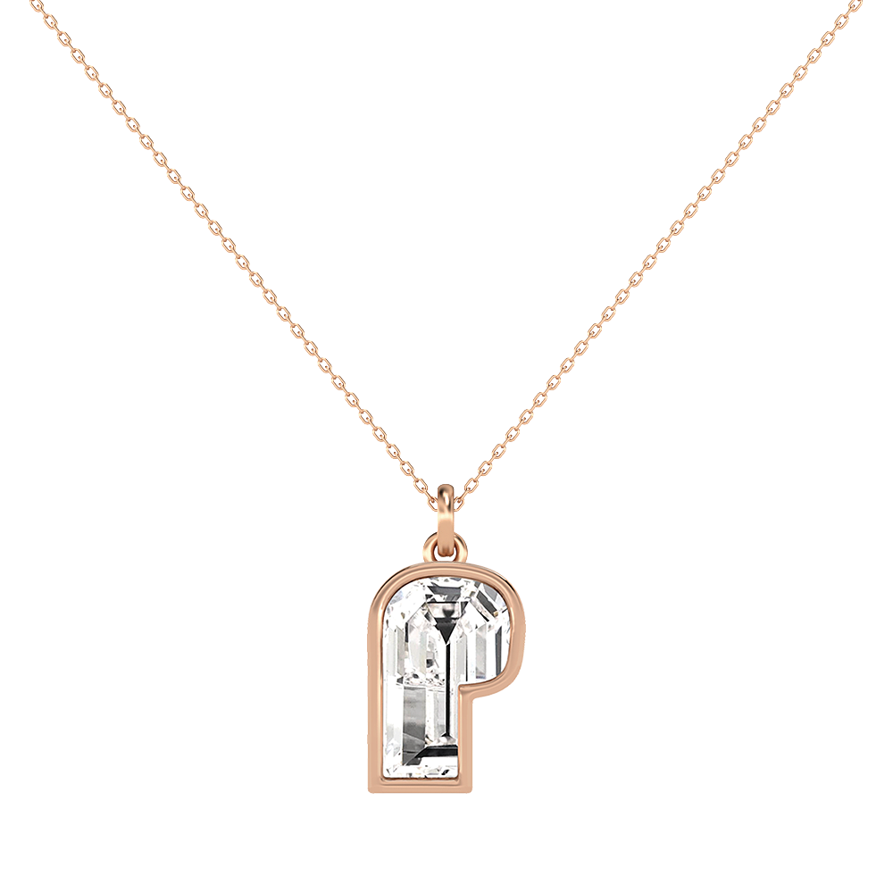 P Letter Alphabet-18K Rose Gold-Pendant-7 mm