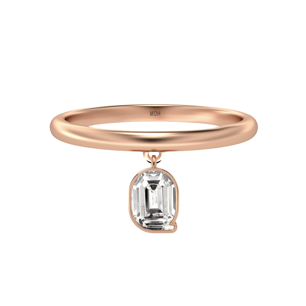 Q Letter Alphabet-18K Rose Gold-Drop Ring-7 mm