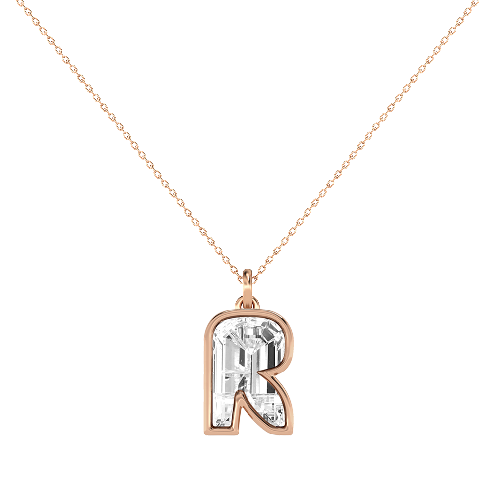 R Letter Alphabet-18K Rose Gold-Pendant-7 mm