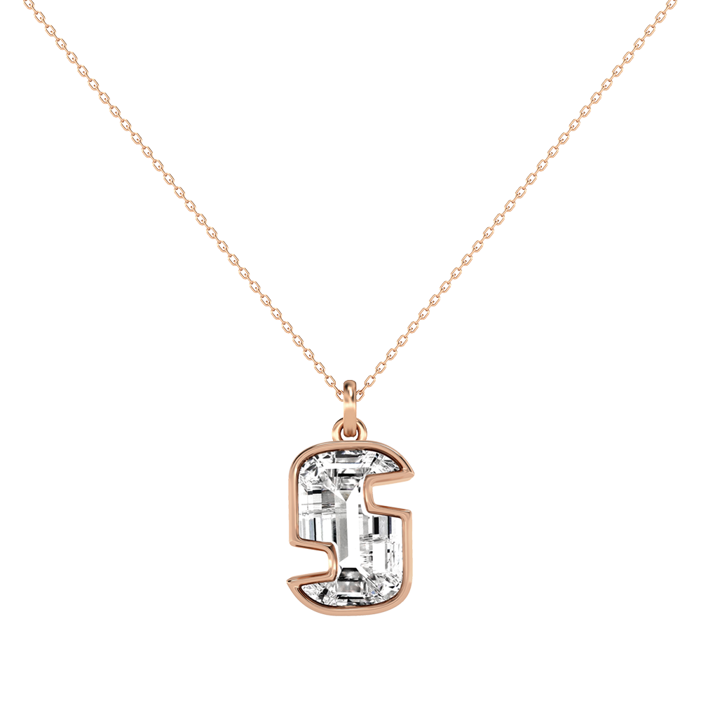 S Letter Alphabet-18K Rose Gold-Pendant-7 mm