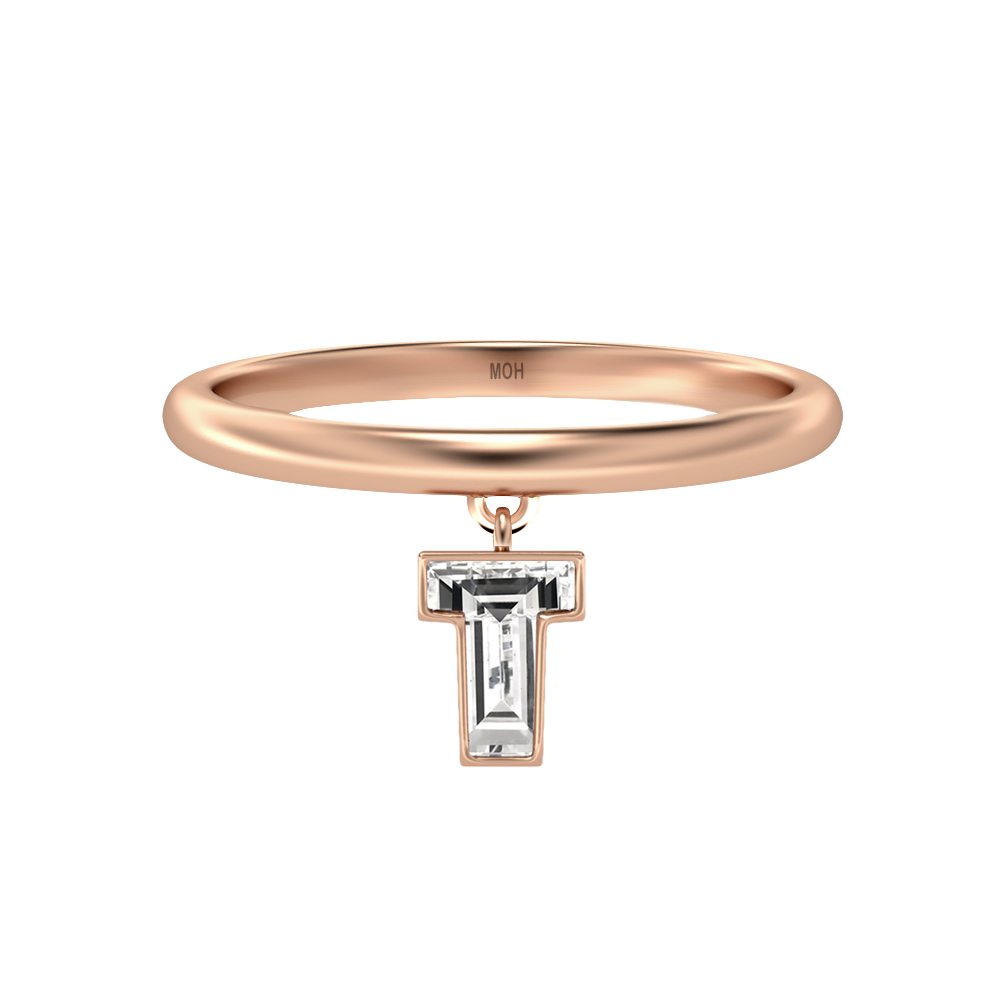 T Letter Alphabet-18K Rose Gold-Drop Ring-7 mm
