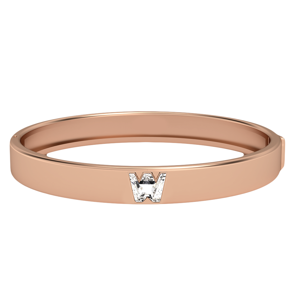 W Letter Alphabet-18K Rose Gold-Bangle-7 mm